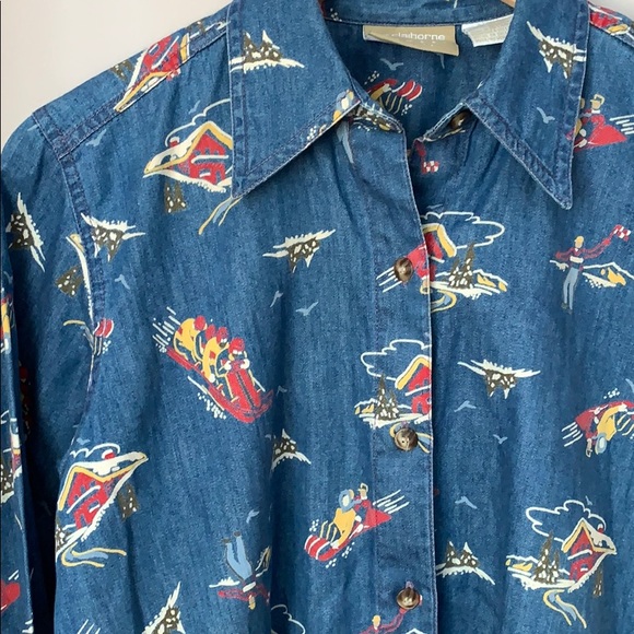 Vintage Liz Claiborne Button Up Jean Shirt Small Petite - Picture 2 of 5